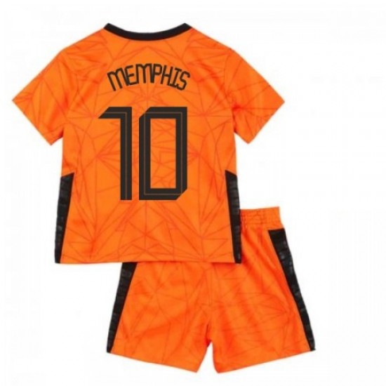 Camisola Países Baixos Memphis Depay 10 Criança Equipamento Primeiro Euro 2020 Manga Curta